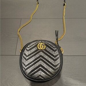 Gucci Black and Gold Chevron Crossbody Bag